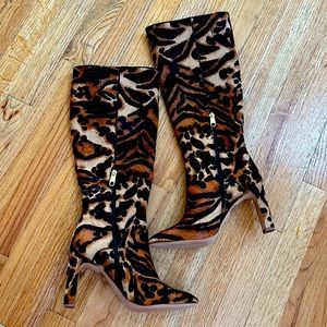 NWOT Louise Et Cie WALDRON Leopard Knee High Leather Boots, 8.5 / 39